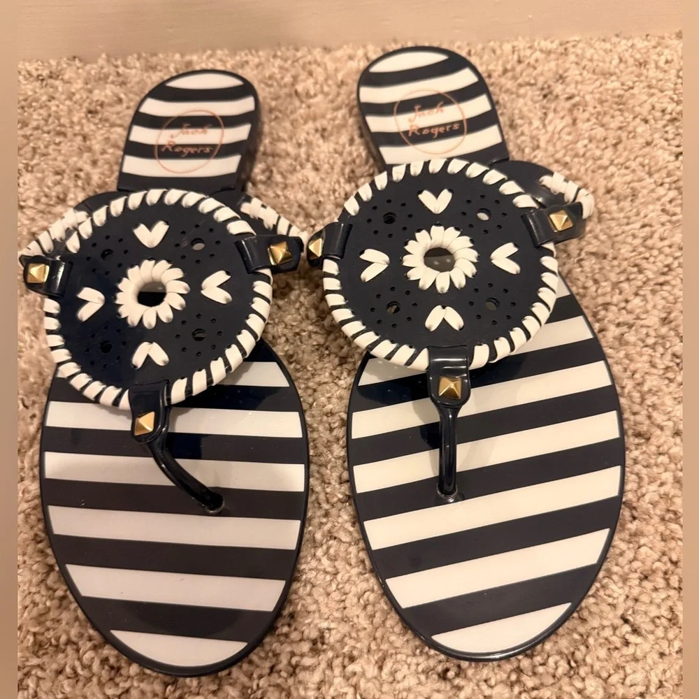 Jack Rogers Navy and White Striped Sandals‎